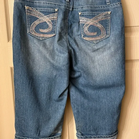 EARL Women’s Denim Jean Capris with Rhinestone Accents - Picture 2 of 9